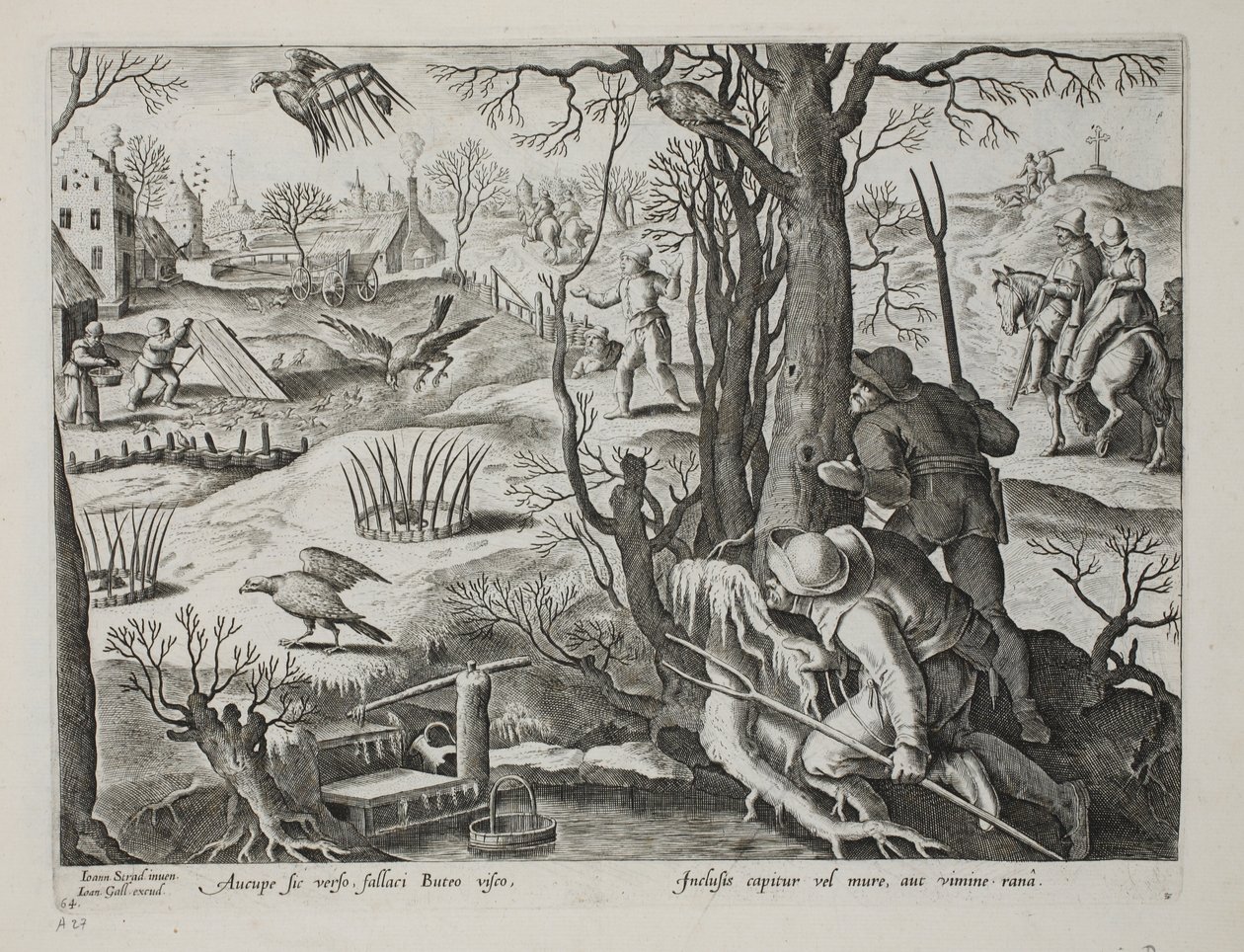 Fågelfångare som använder fällor som betas av råttor för att fånga hökar, skylt 64, illustration från 