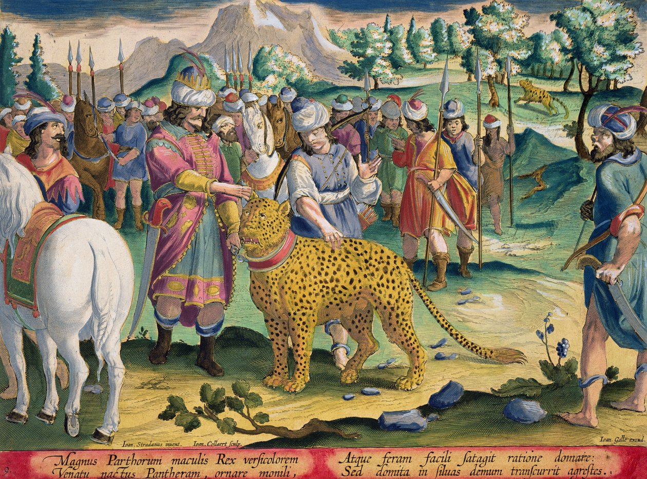 The Great King of the Parthians Hunts with his Tame Panthers, skylt 9 från 