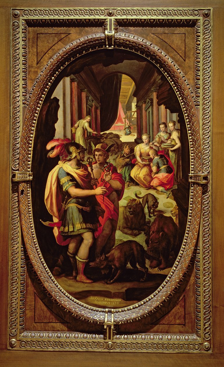 Ulysses, Mercury and Circe, 1570 (olja på skiffer) av Jan van der Straet