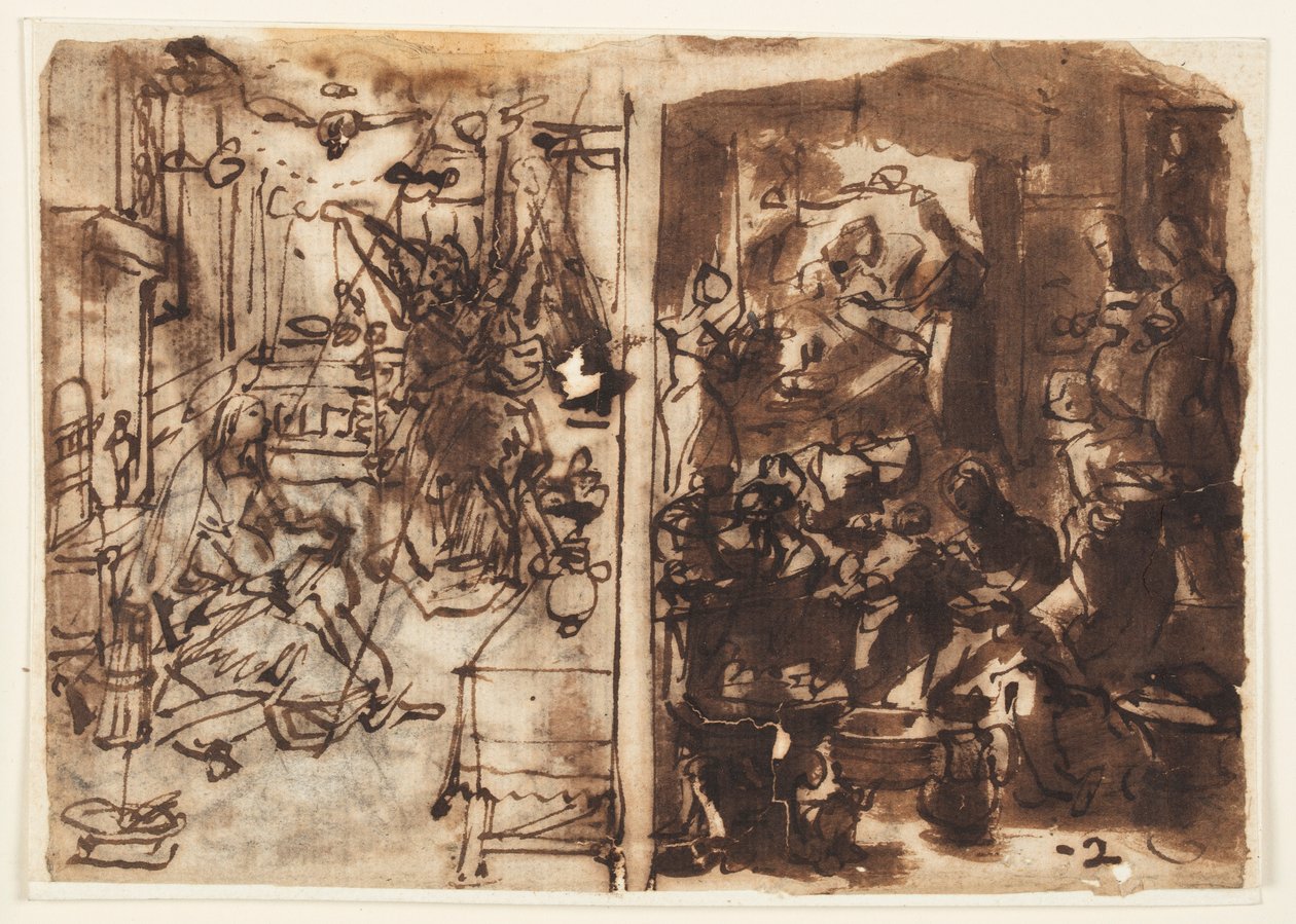 Tillkännagivande (vänster); Jungfruns födelse (höger) av Jan van der Straet, called Stradanus