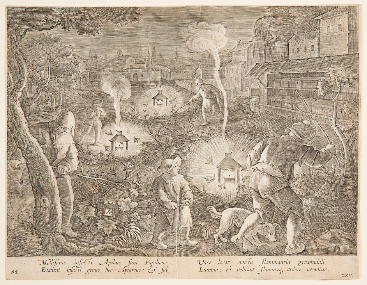 Catching Night Moths, tallrik 25 från Hunts of Game, Birds and Fish-serien av Jan van der Straet, called Stradanus