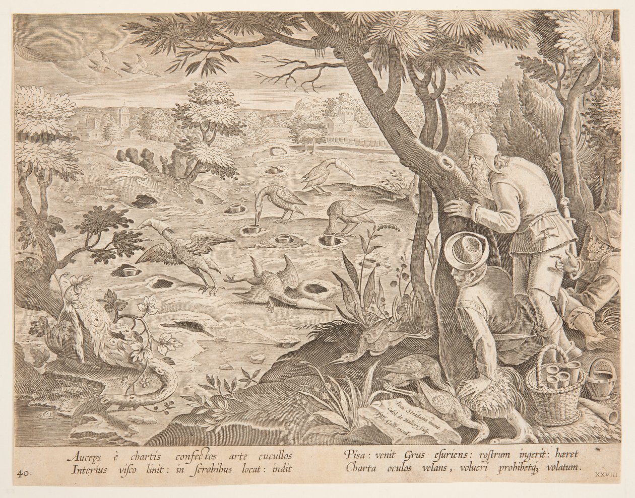 Tranjakt med kottar, skylt 28 i Hunts of Game, Birds and Fish-serien av Jan van der Straet, called Stradanus