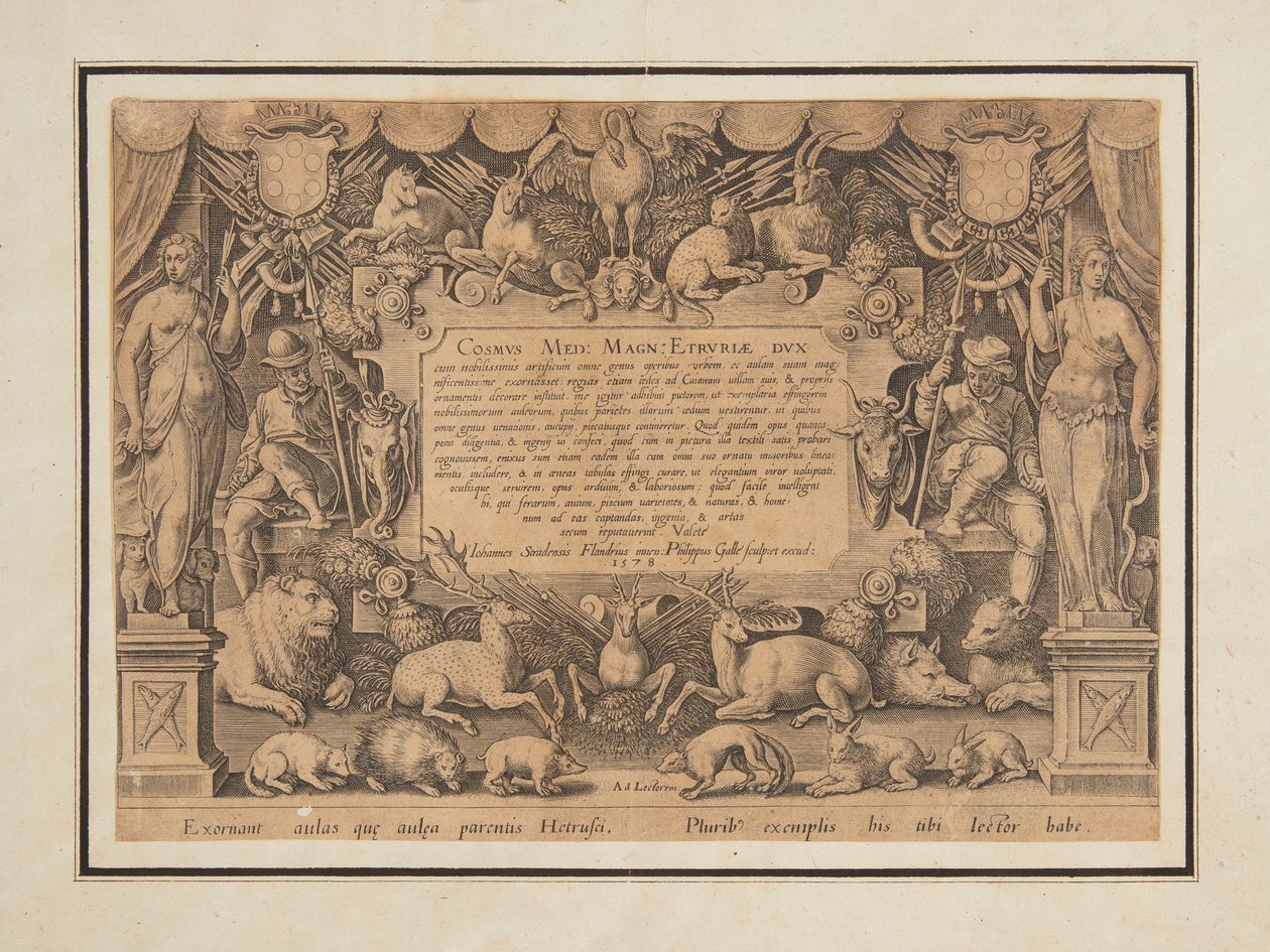 Dedikationssida för uppsättningen "Victor and Triumph of the Medici Family" av Jan van der Straet, called Stradanus