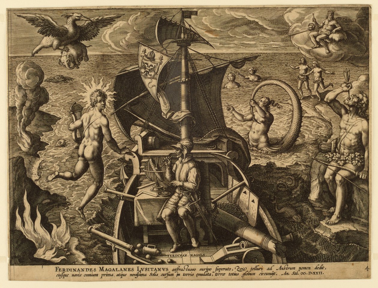 Ferdinand Magellan från Portugal, tallrik 4 från "America Retection" av Jan van der Straet, called Stradanus