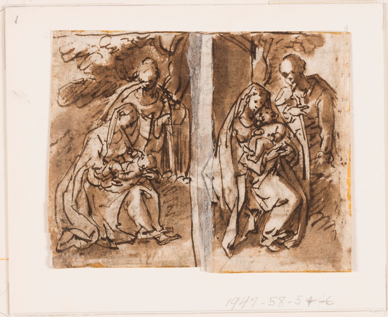 Halvsida av en skissbok; Jungfru och barn och en tredje figur av Jan van der Straet, called Stradanus