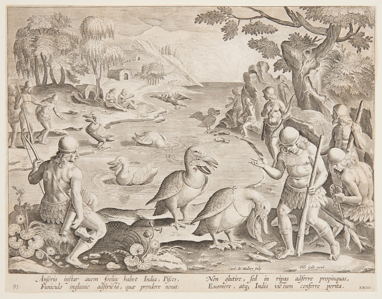 Indianer som fångar fisk med hjälp av pelikaner, skylt 23 i serien Game of Game, Birds and Fish av Jan van der Straet, called Stradanus