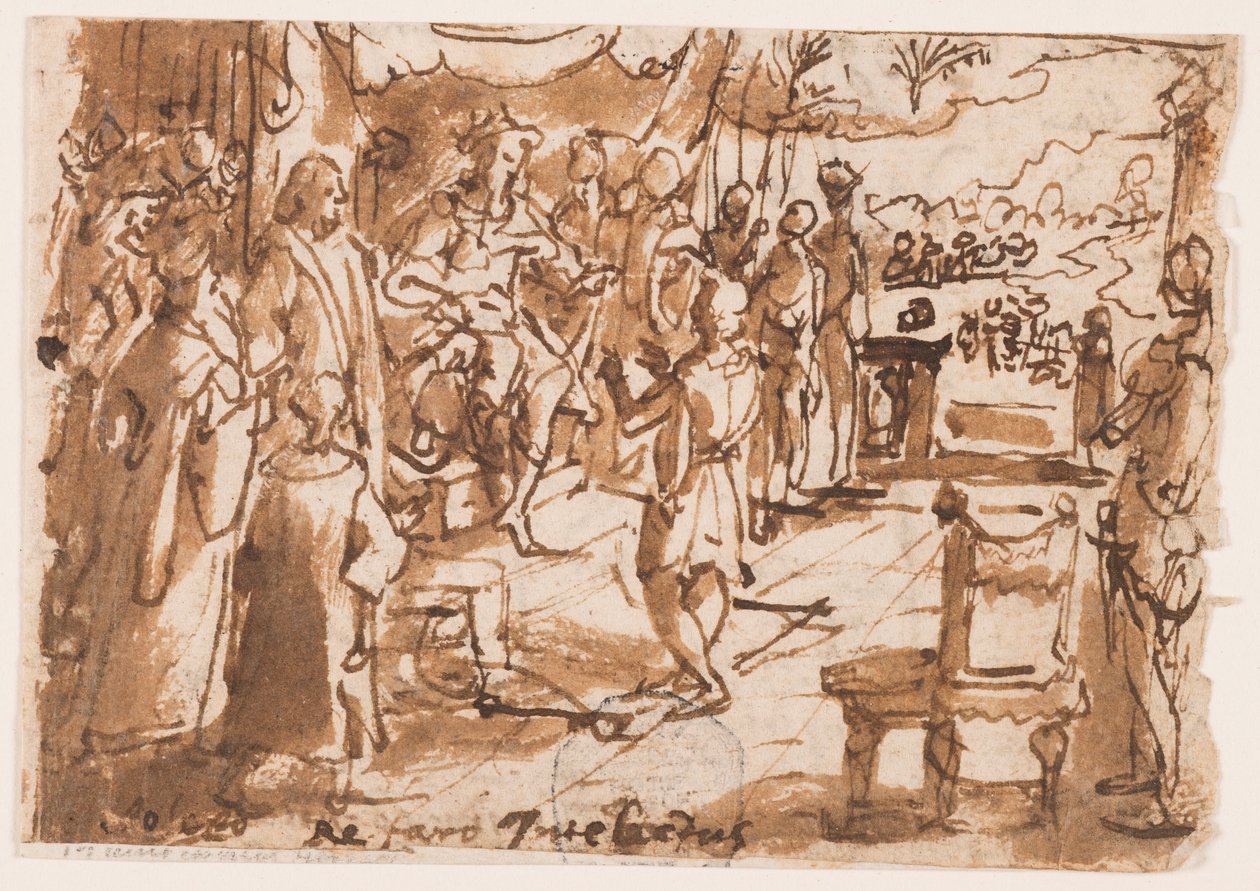 Recto: Joseph tolkar Faroas drömmar, preliminär design för tallrik 2, "Spiritus Intellectus" (Intellektets Ande) i serien "Den Helige Andes sju gåvor"; Verso: inskription om tryckserier av "Johannes Döparens liv" av Jan van der Straet, called Stradanus