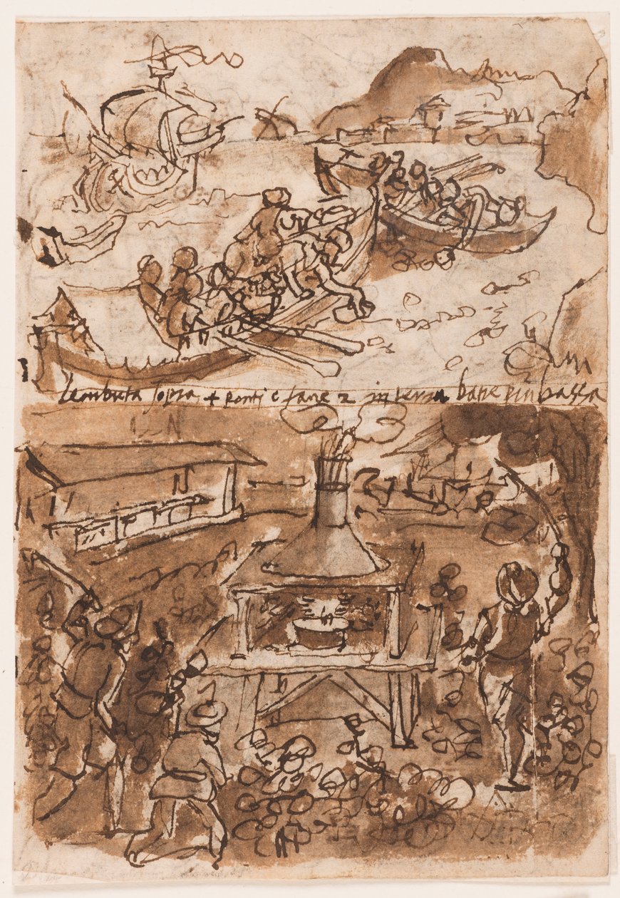 Recto, ovan: Collecting Bitumen, from Plinius