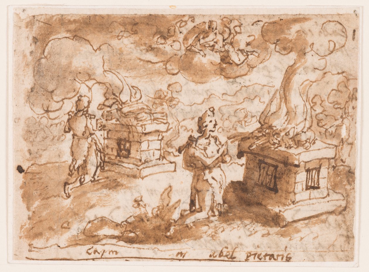Kains och Abels offer, preliminär design för "Spiritus Pietatis" (Fruktighetens ande, skylt 6 i tryckserien "The Seven Gifts of the Holy Spirit" av Jan van der Straet, called Stradanus