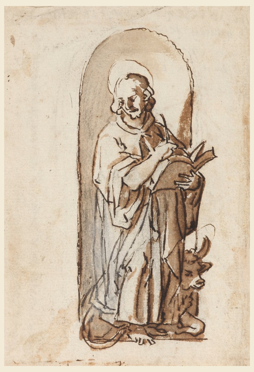 Saint Luke i en nisch av Jan van der Straet, called Stradanus