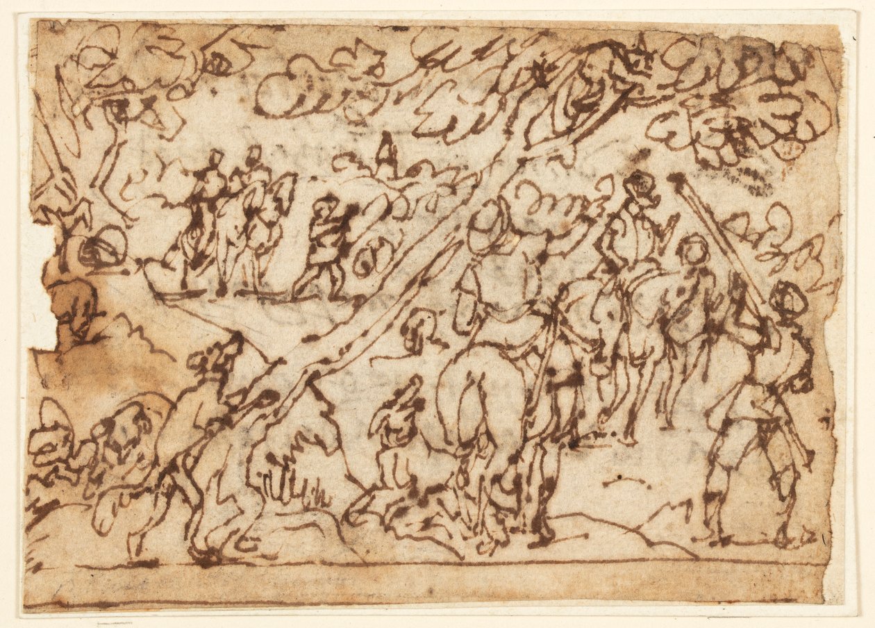 Skissbok Sida; Jaktscen av Jan van der Straet, called Stradanus