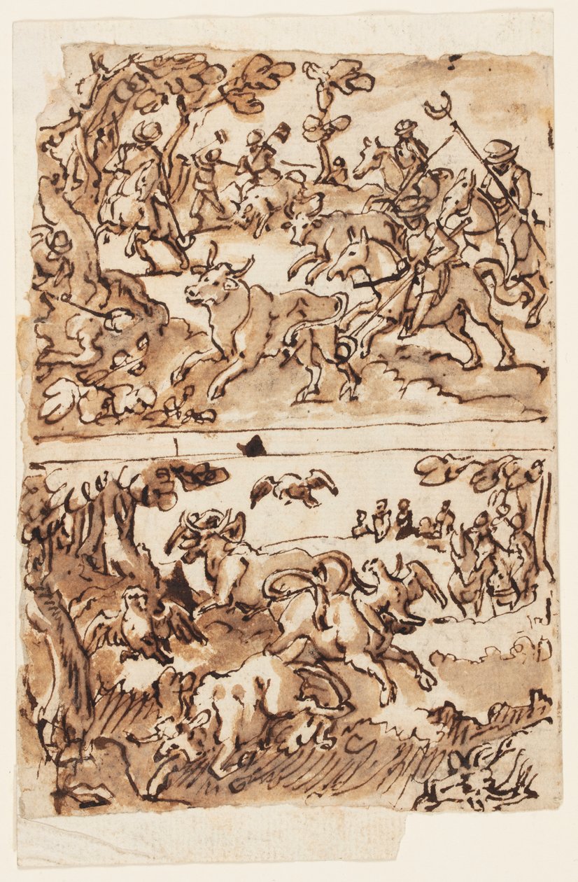Skissboksida med tjurjakt av Jan van der Straet, called Stradanus