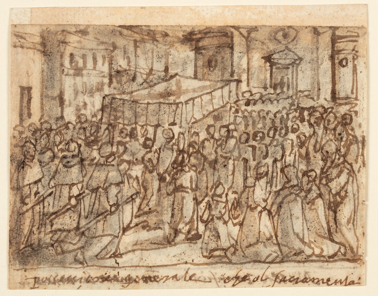Skissboksida med procession med värden och påvlig mässa av Jan van der Straet, called Stradanus