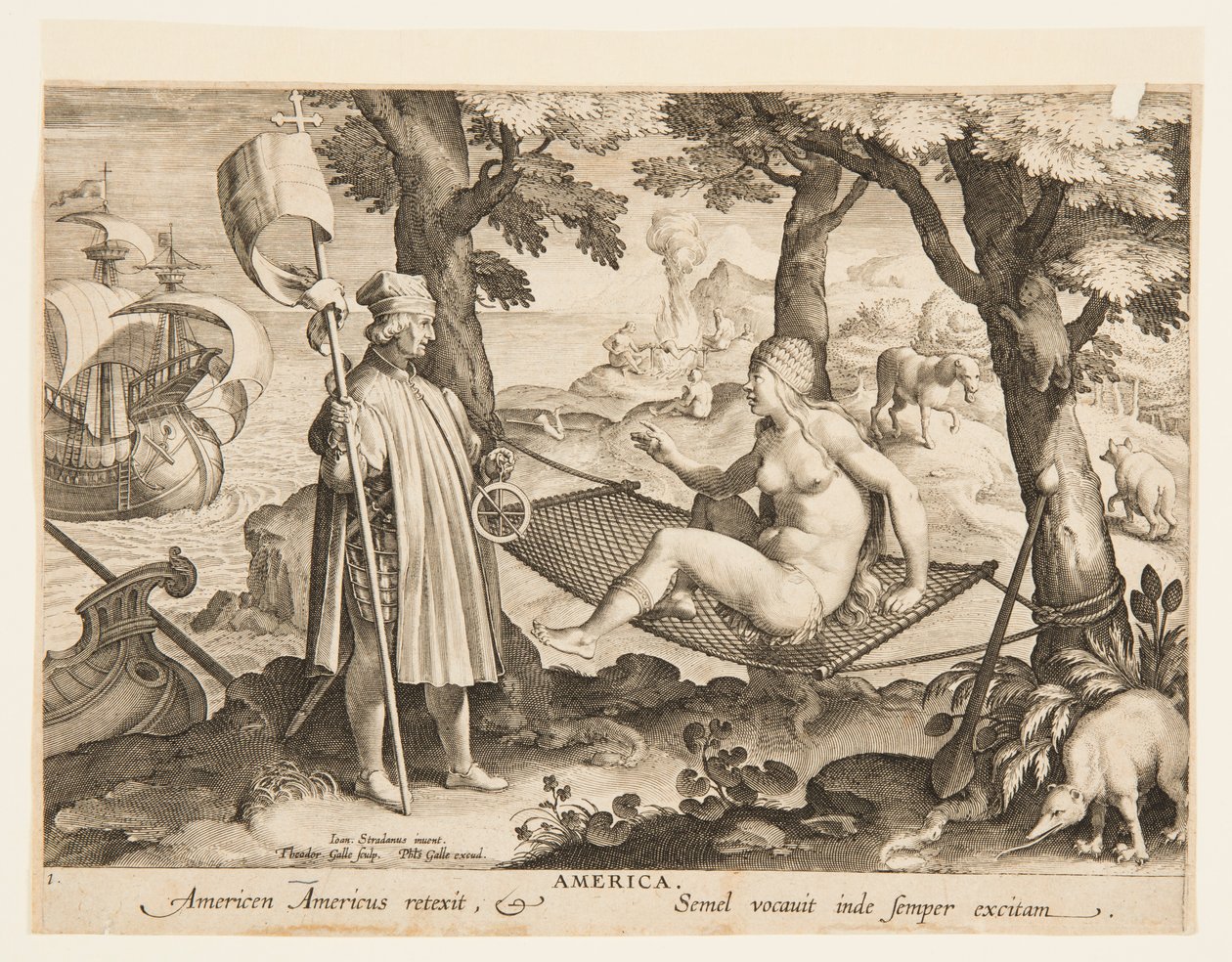 The Discovery of America, skylt 1 från "Nova Reperta" (New Inventions of Modern Times) av Jan van der Straet, called Stradanus