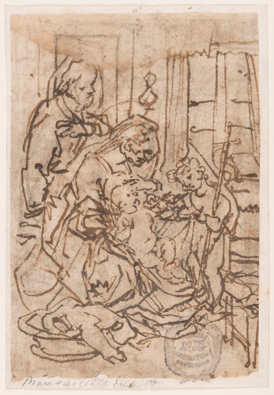 Den heliga familjen och Johannes Döparen av Jan van der Straet, called Stradanus