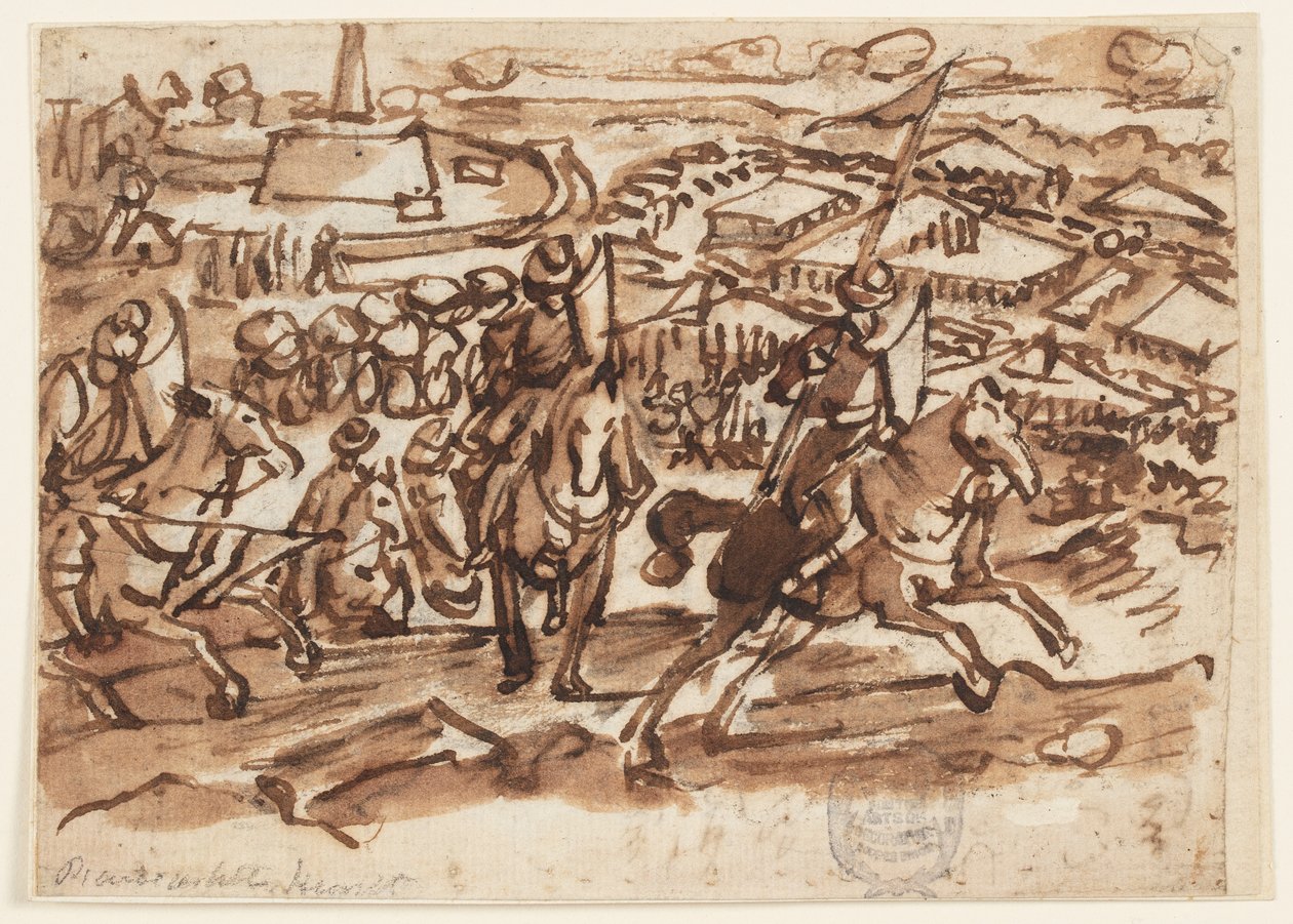 Turkarnas reträtt efter belägringen av Wien 1529 av Jan van der Straet, called Stradanus