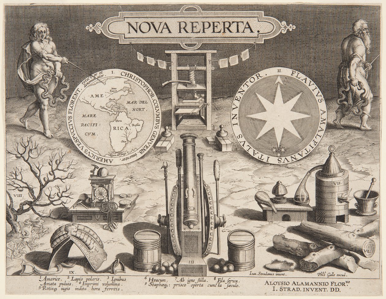 Titelsidan för "New Discovery" av Jan van der Straet, called Stradanus