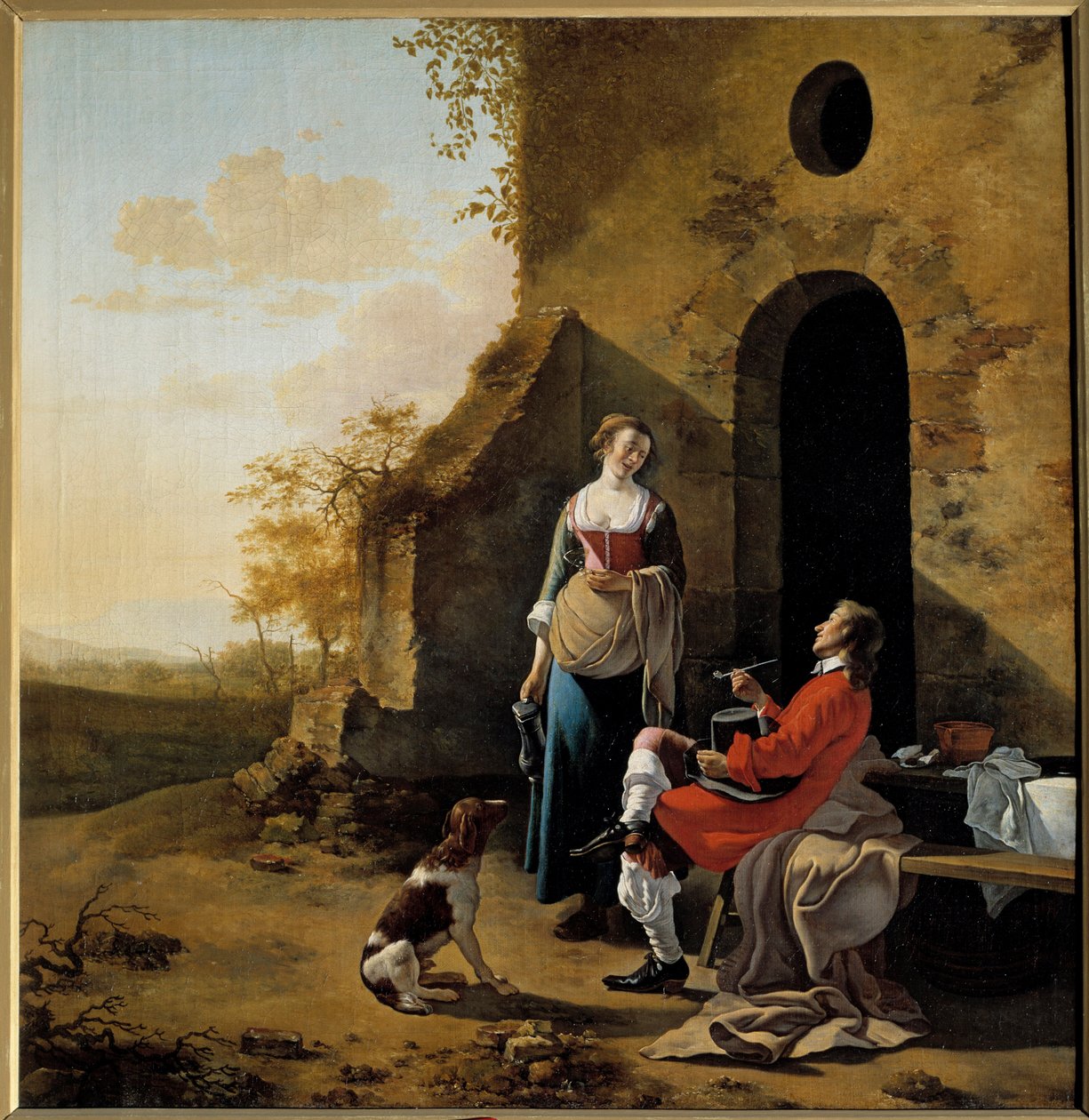 Galant samtal vid ingången till ett värdshus Målning av Jan Van der Meer (1630-1692) av Jan van der the Elder Meer