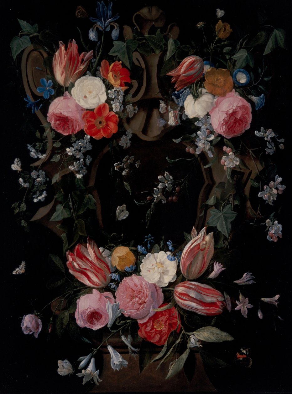 En krans av blommor av Jan van the Elder Kessel
