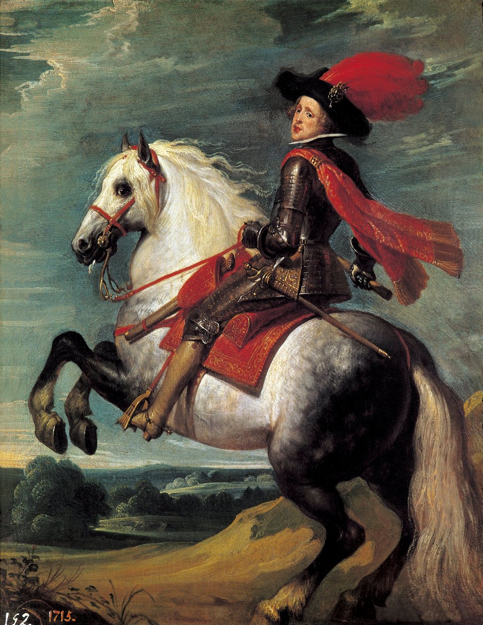 Ryttarporträtt av Filip IV. Filip IV (1605-1665), kung av Spanien, representerad vid 20 års ålder. Målning av Jan van Kessel I dit Le Vieux (1626-1679). av Jan van the Elder Kessel