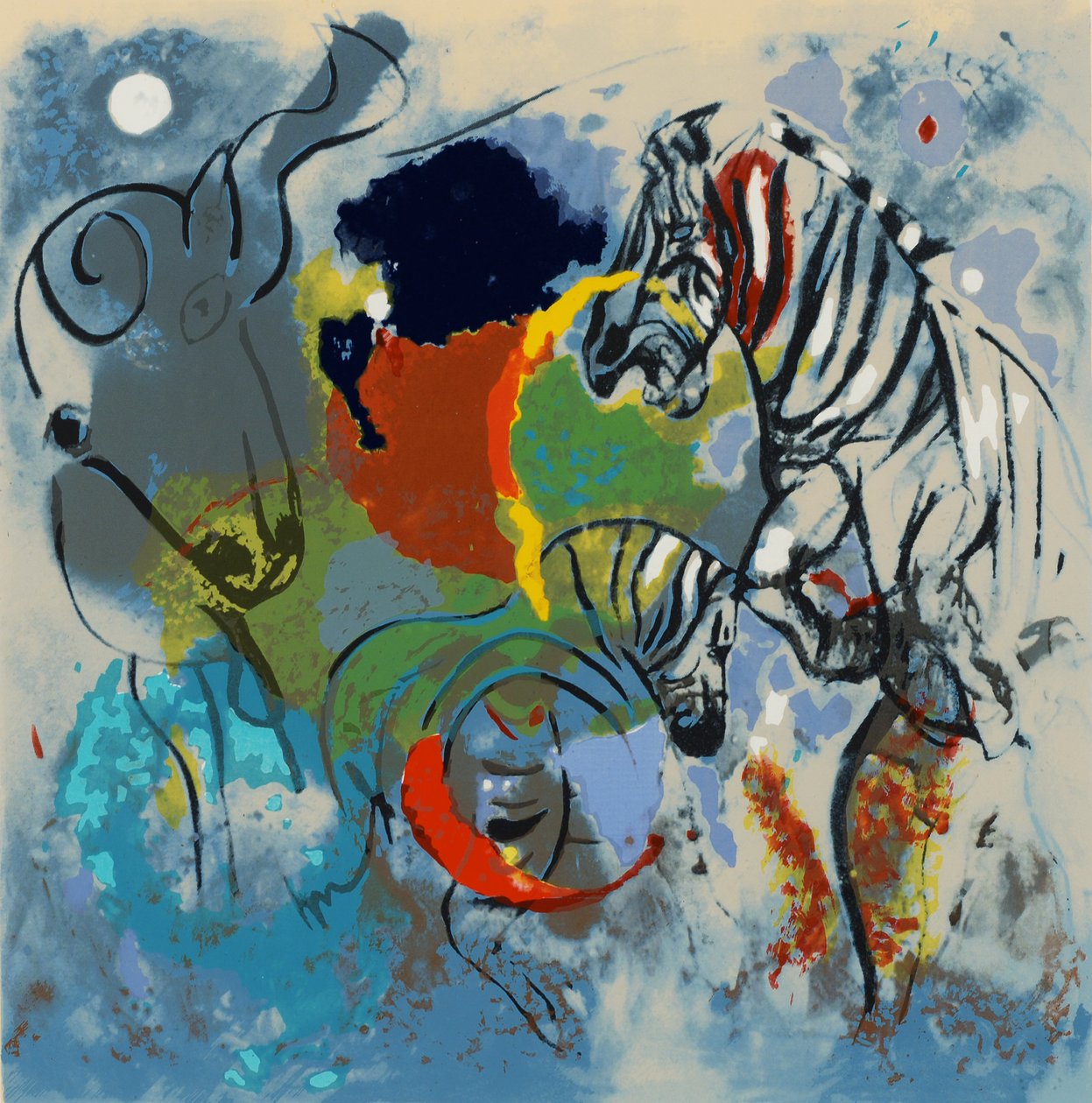 Zebras, 1988 (screentryck) av Jane Deakin