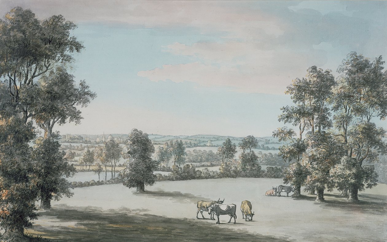 Oxford från söder, 1786 (penna & bläck & wc på papper) av Jane Mary Oglander