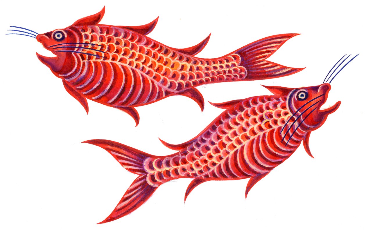 Fish Pisces, 1996, (bläck och gouache) av Jane Tattersfield