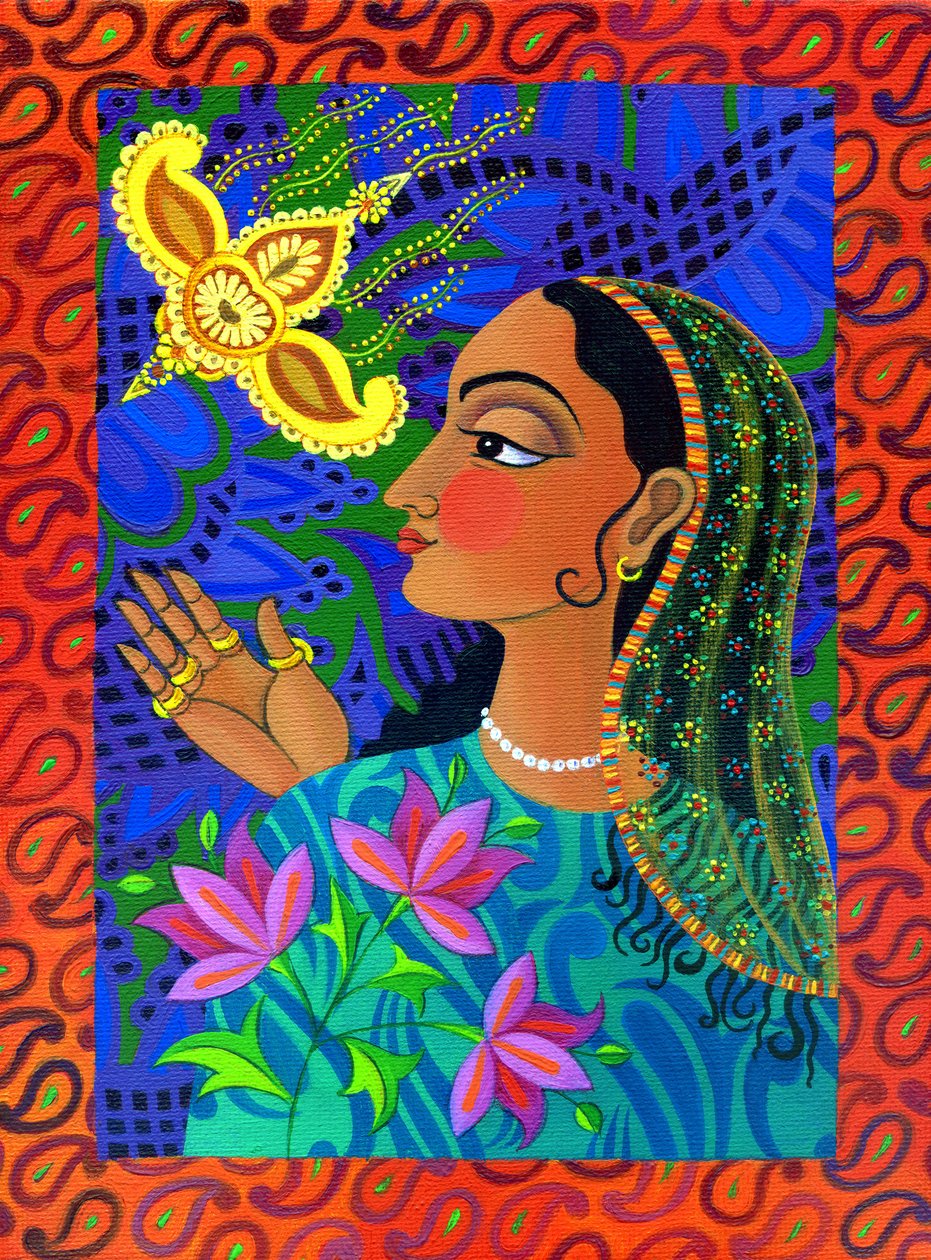 Maharani med gul fågel, 2011, av Jane Tattersfield