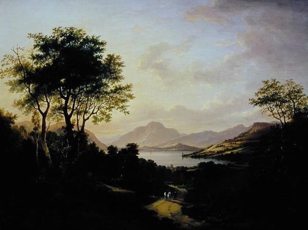 Vidsträckt utsikt över Loch Lomond, nära Dumbarton (olja på duk) av Jane Nasmyth