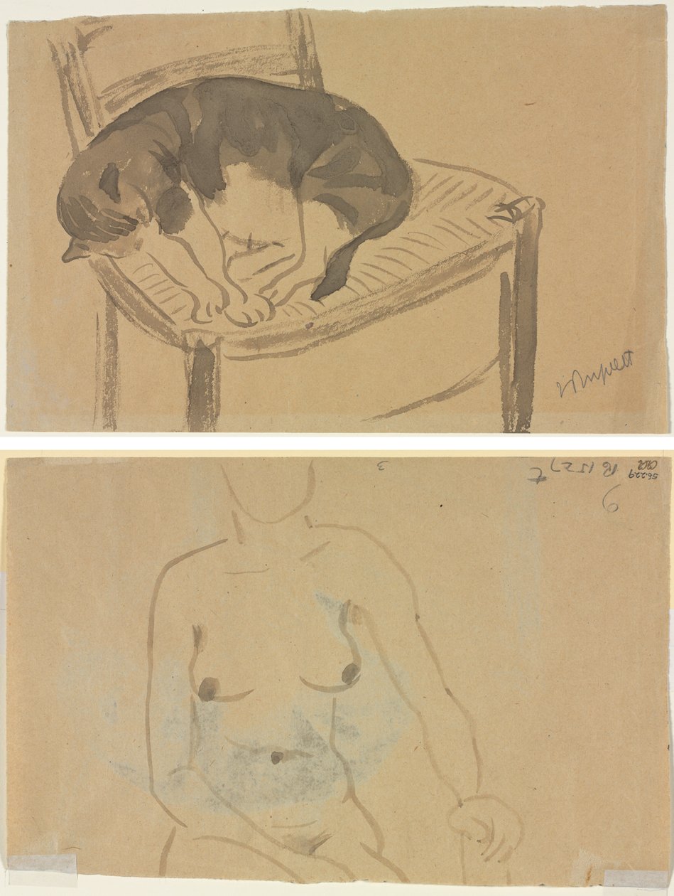 Sleeping Cat (recto) Torso of a Naken Woman (verso) av Jane Poupelet