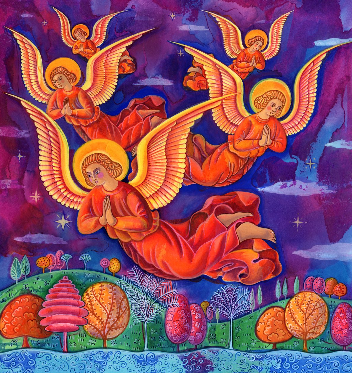 Angels, 1999, (bläck och gouache) av Jane Tattersfield