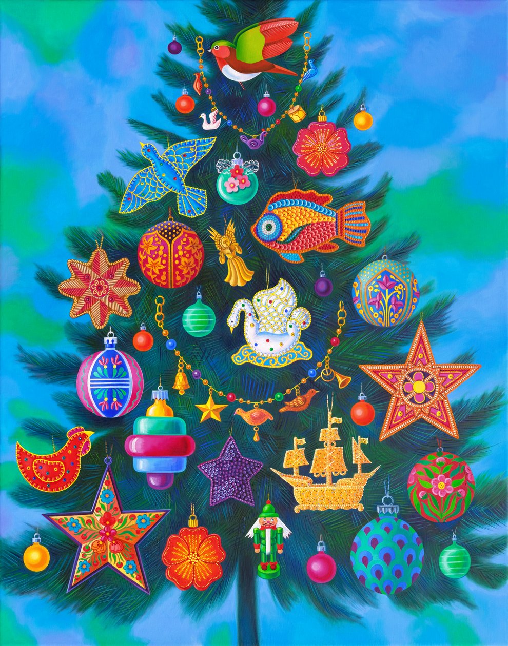 Christmas Tree, 2024 (olja på duk) av Jane Tattersfield