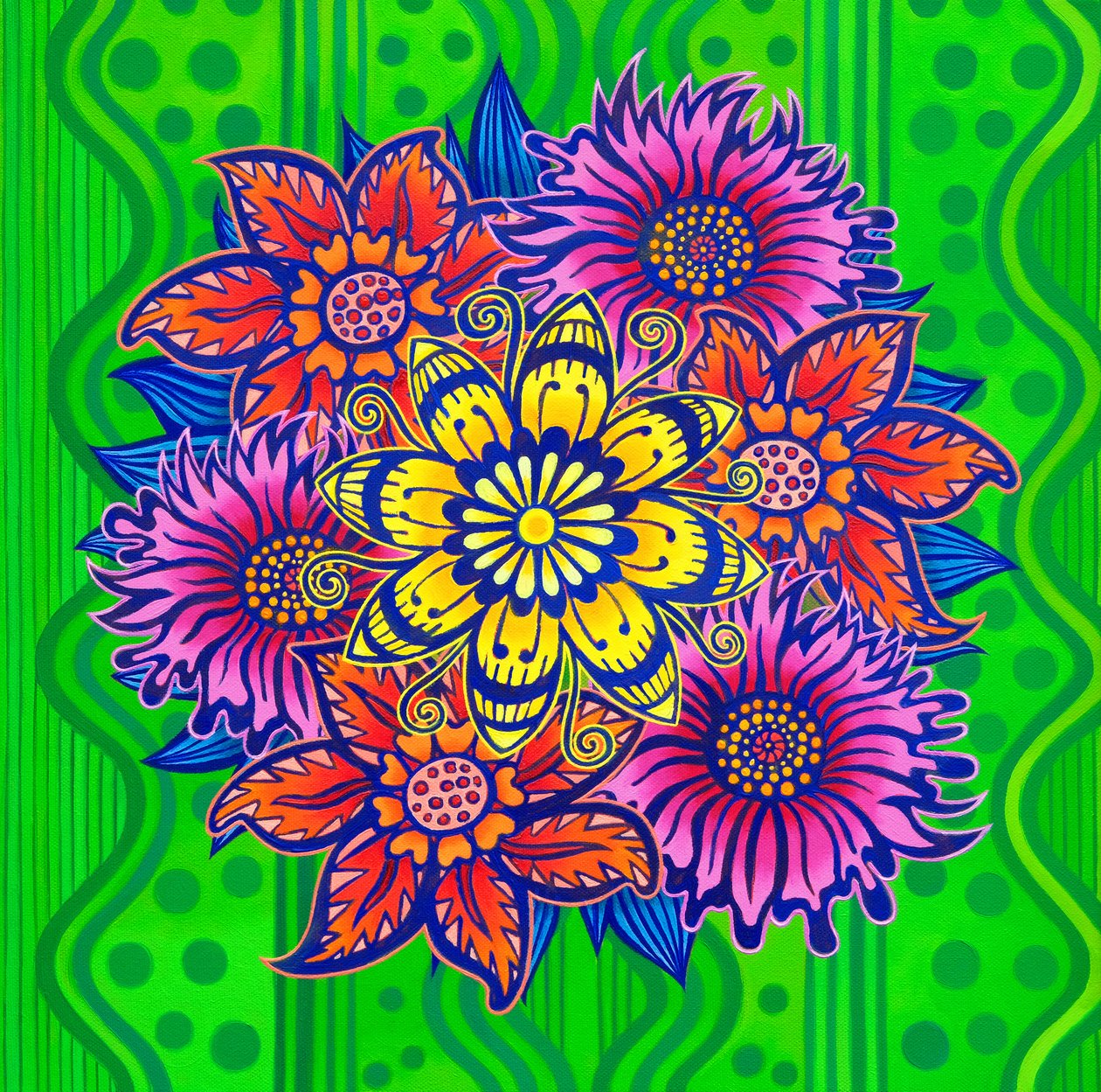 Blommor på grönt, 2022 av Jane Tattersfield