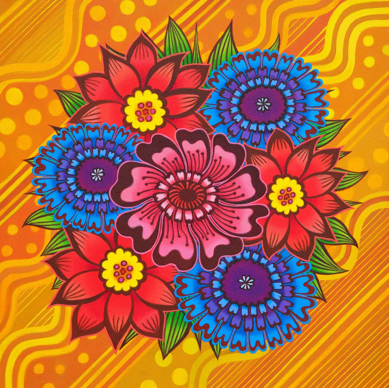 Blommor på gult,2022,(olja på duk) av Jane Tattersfield