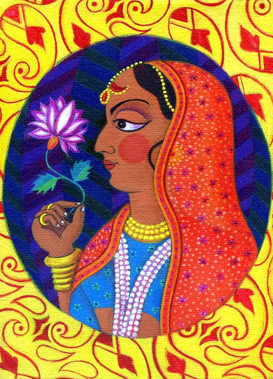 Maharani med vit och rosa blomma, 2011, av Jane Tattersfield
