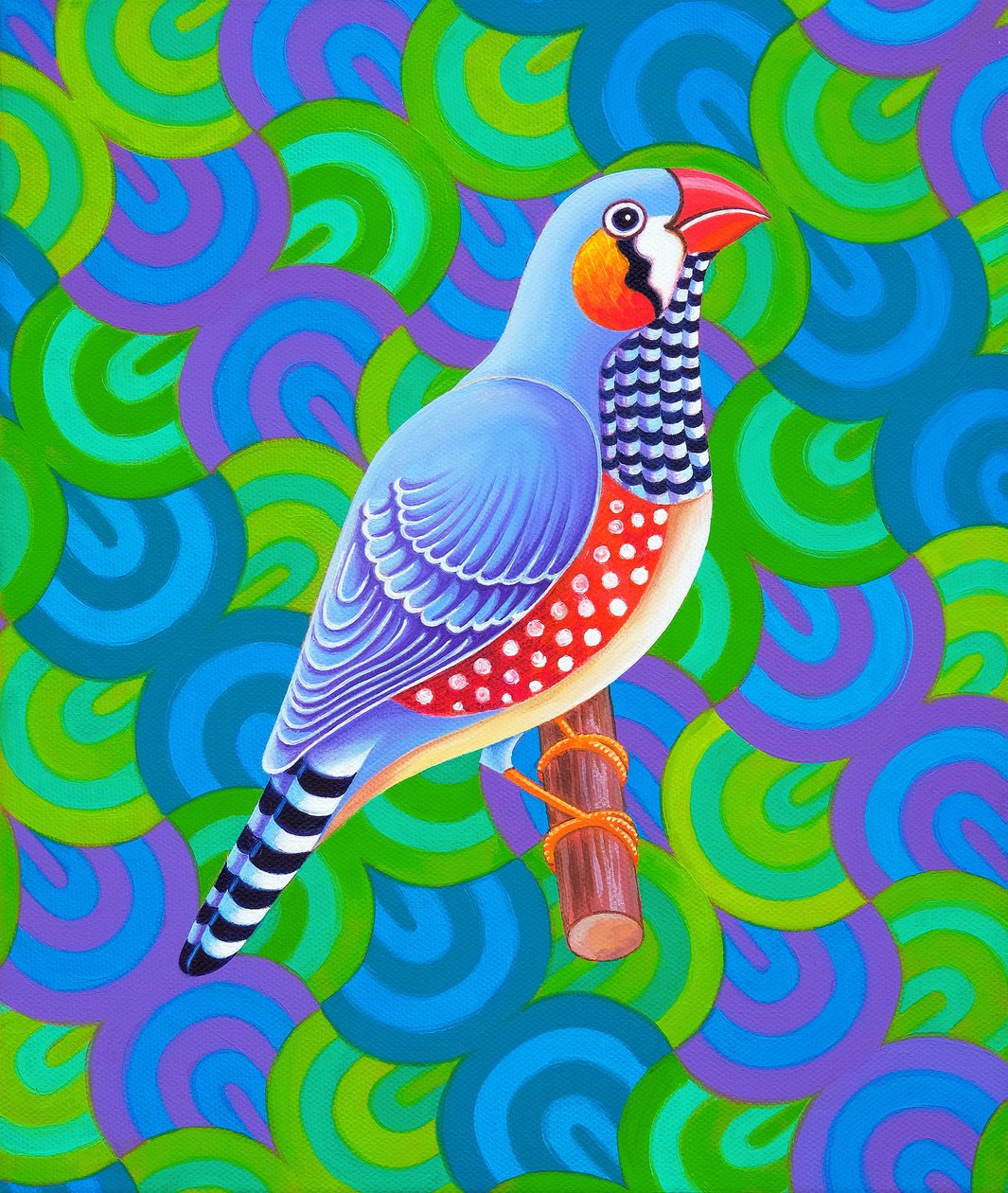 Zebrafink, 2023 (olja på duk) av Jane Tattersfield
