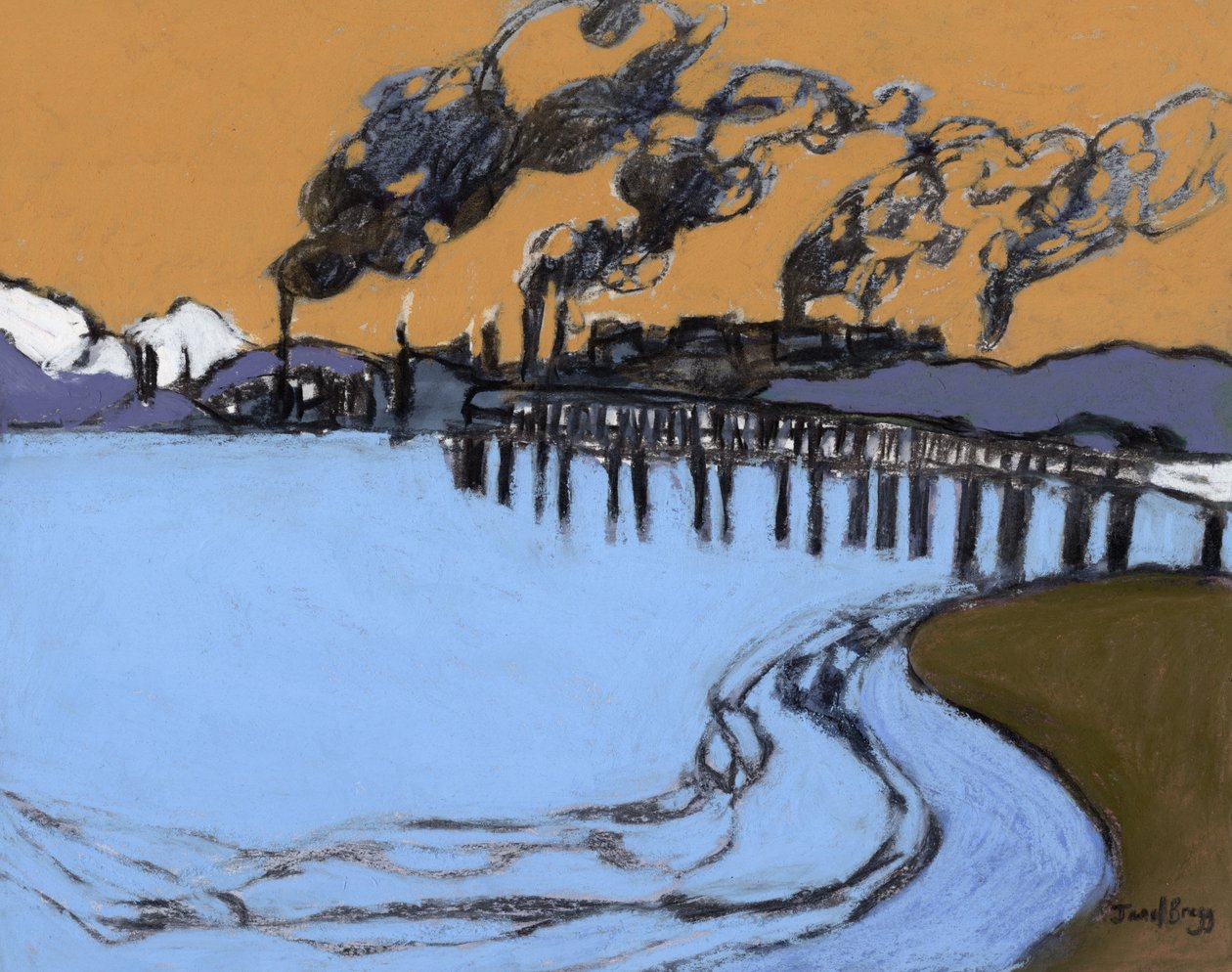 Anacortes Smokeshow, ca 2024 (kol, akvarell och kasein på papper) av Janel Bragg