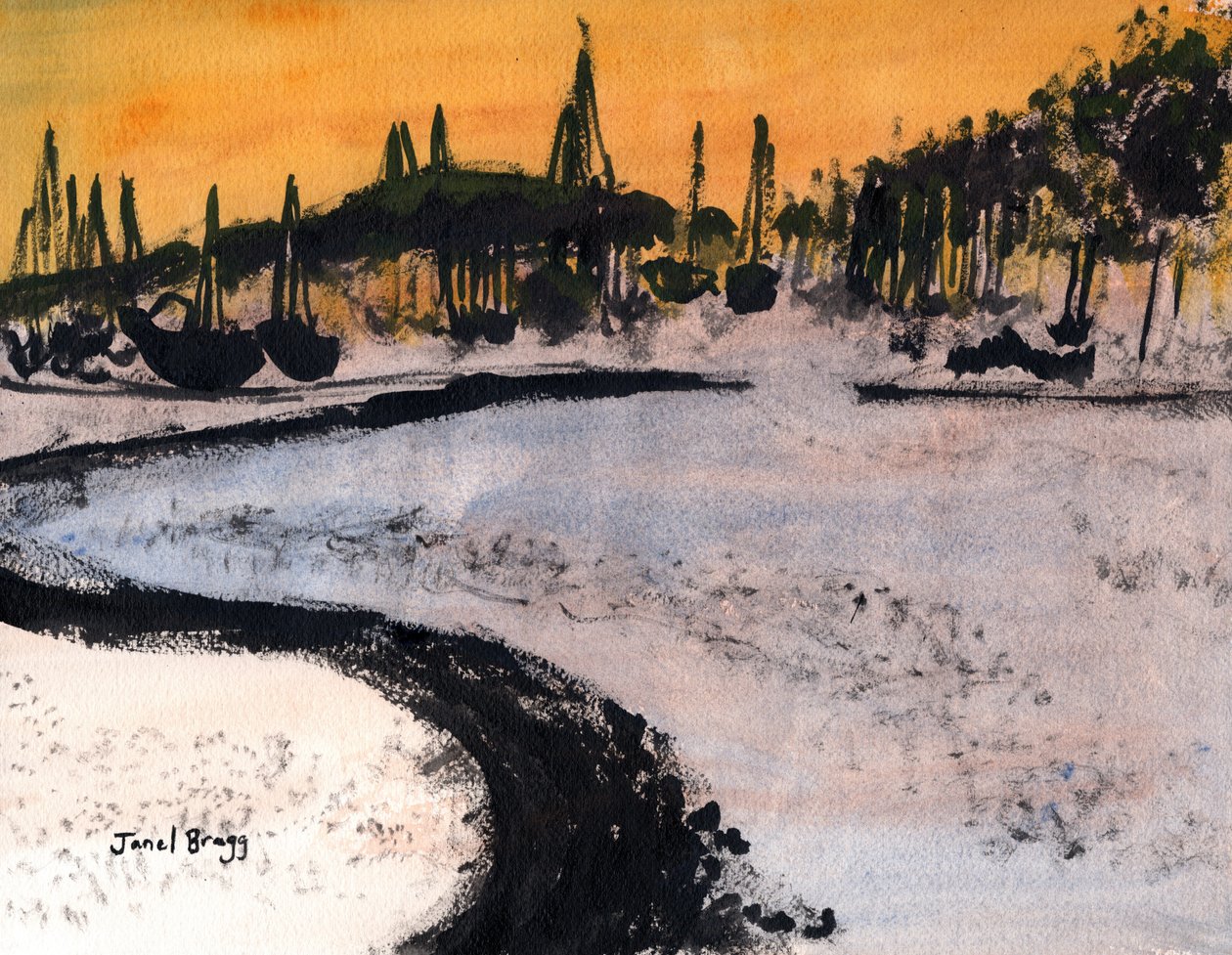 Cap Sante Marina in Ink, ca 2020 (bläck och akvarell på papper) av Janel Bragg