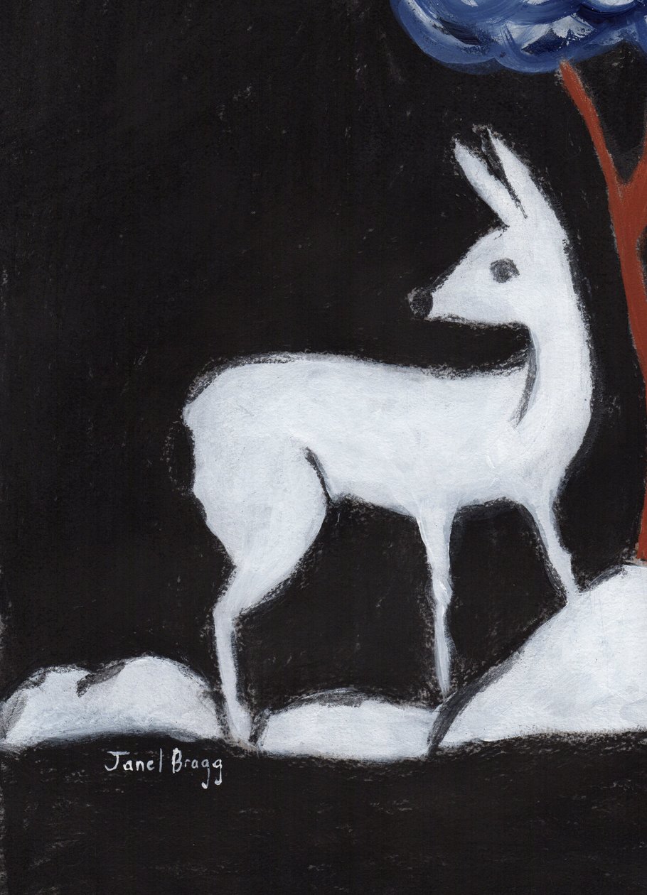 Deer from Washington Park, ca 2017 (kol, gesso och kasein på papper) av Janel Bragg