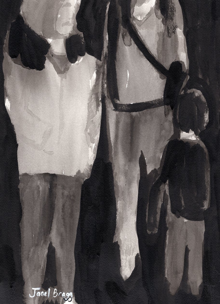 Holiday Shoppers, ca 2017 (bläck på papper) av Janel Bragg