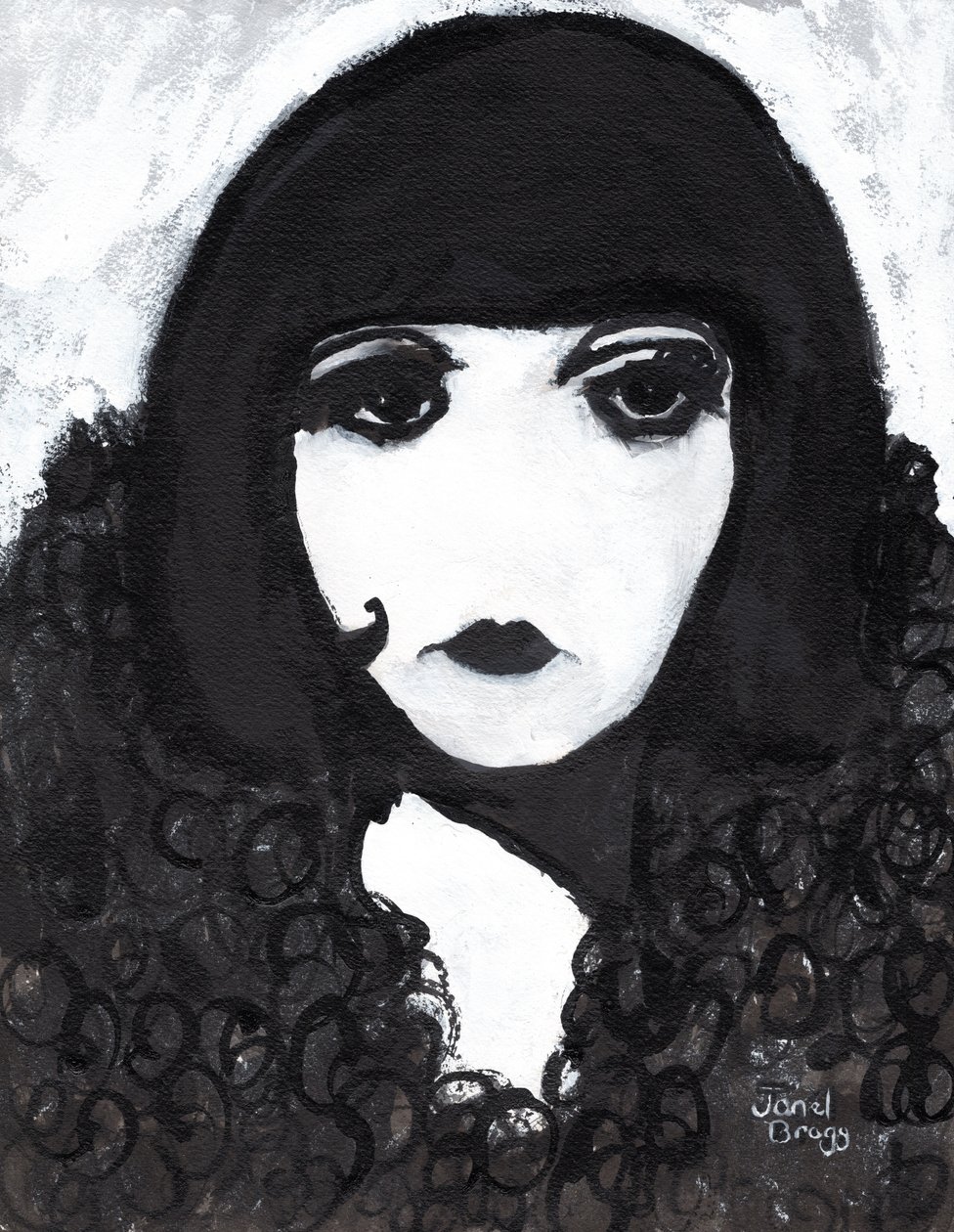 Siren in a Faux Fur Coat, ca 2020 (sumi-tusch och gesso på papper) av Janel Bragg