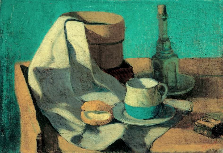 Still-life with Sieve, Bun and Mug av Janos Nagy Balogh