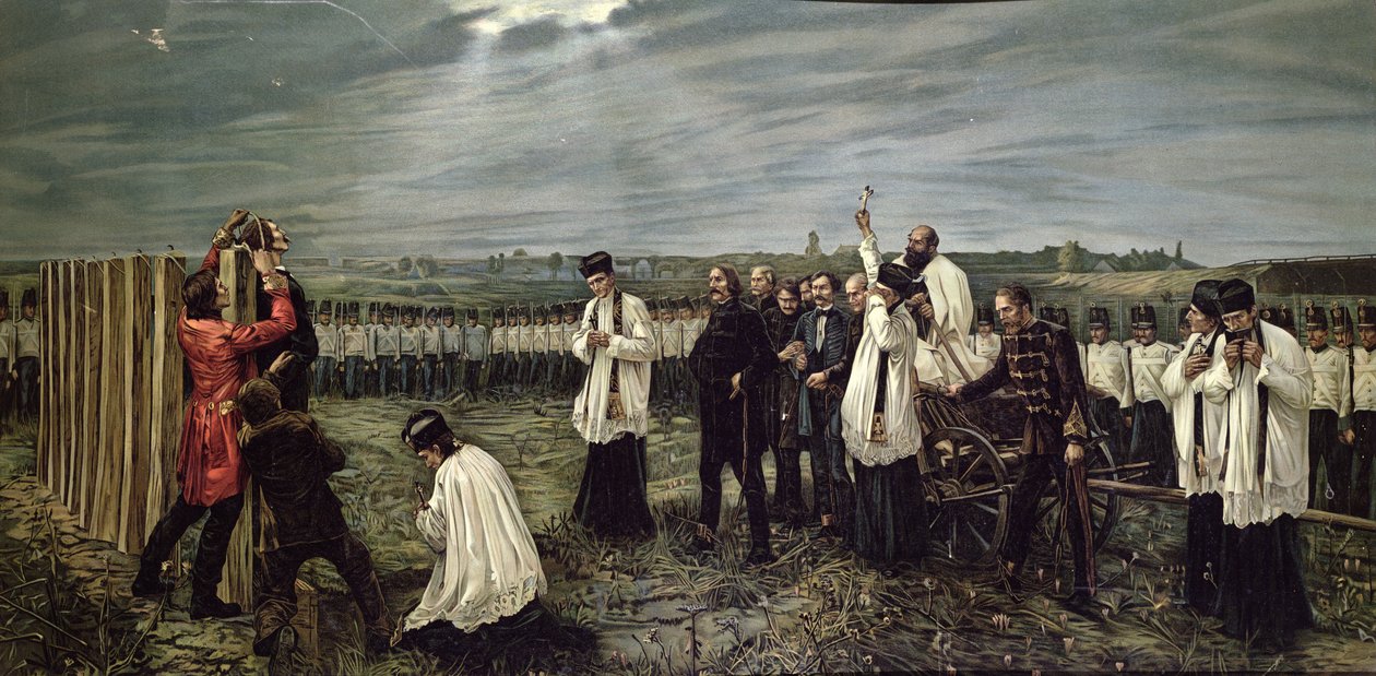Avrättning av ungerska officerare av österrikarna i Arad, Ungern den 6 oktober 1849, 1893 (chromolitho) av Janos Thorma