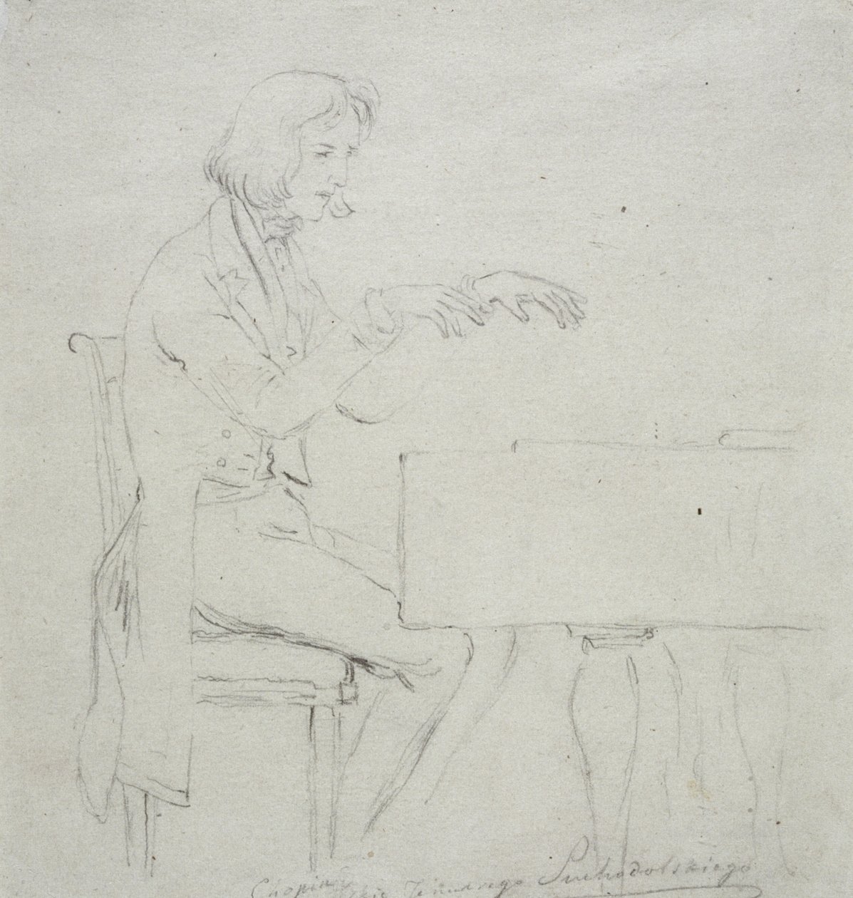 Frederic Chopin (1810-49) vid flygeln av January Suchodolski