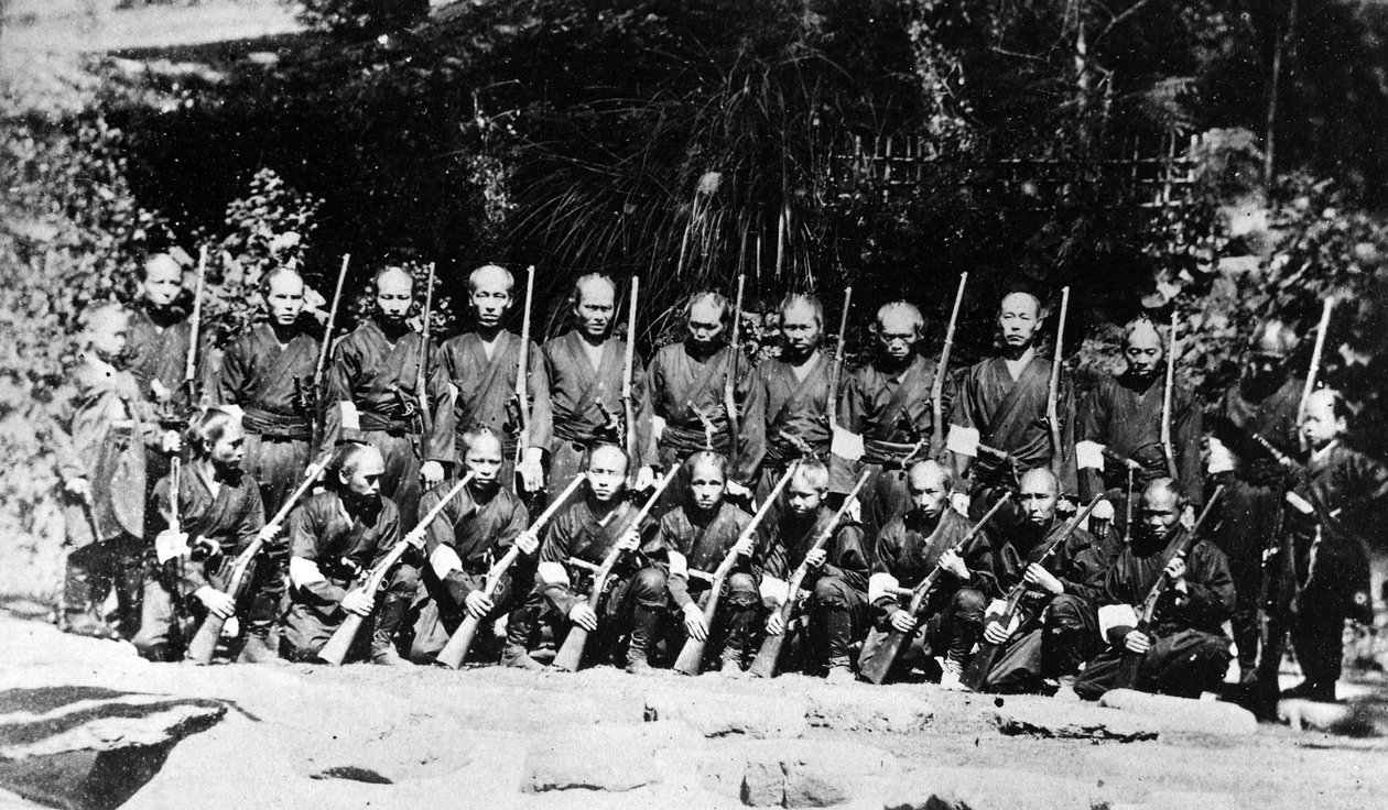 En trupp japanska soldater, ca 1860-talet av Japanese Photographer