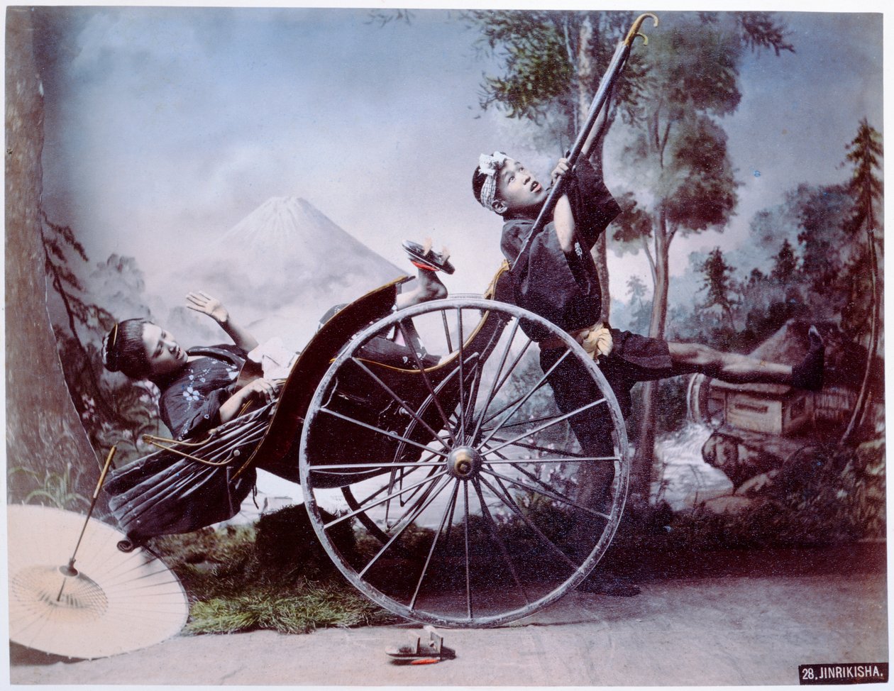 Rickshawolycka, ca 1900 (färgat foto) av Japanese Photographer
