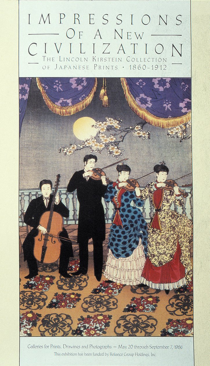 Europeiskt inflytande på musik (färgad litho) av Japanese School