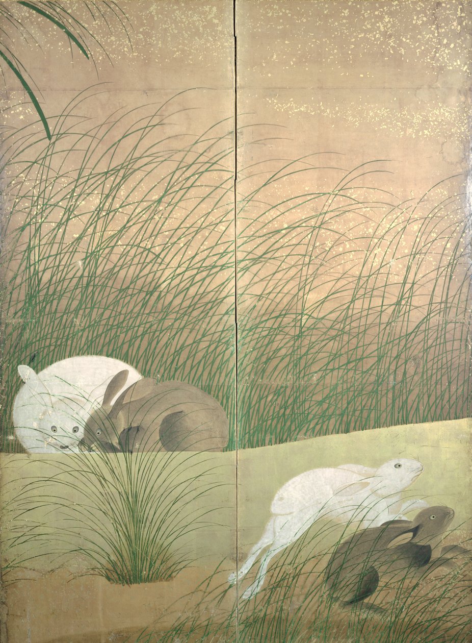 Harar och höstgräs, ca 1700 (bläck, färg och guld på papper) av Japanese School