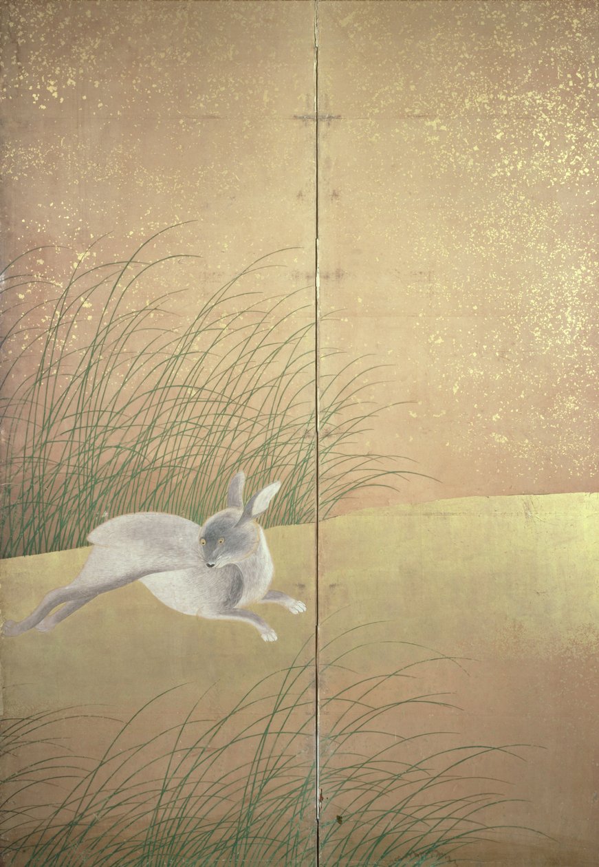 Harar och höstgräs, ca 1700 (bläck, färg och guld på papper) av Japanese School