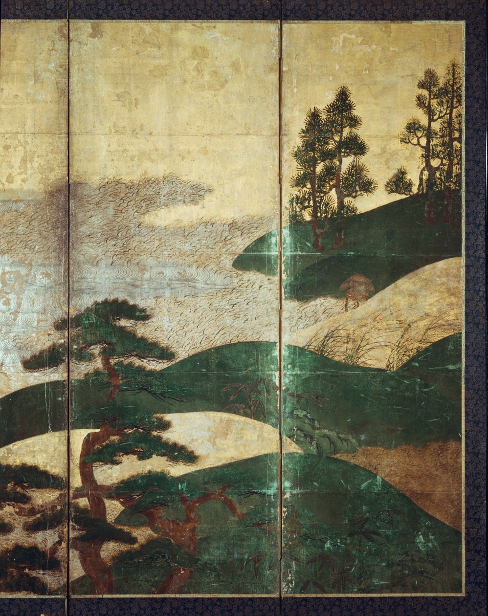 Moonlight Landscape (penna och bläck, färg, guldpapper på panel) (se 216573, 216574) av Japanese School